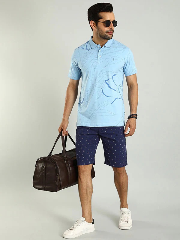 Indian Terrain Men's Slim Fit Printed Navy Shorts